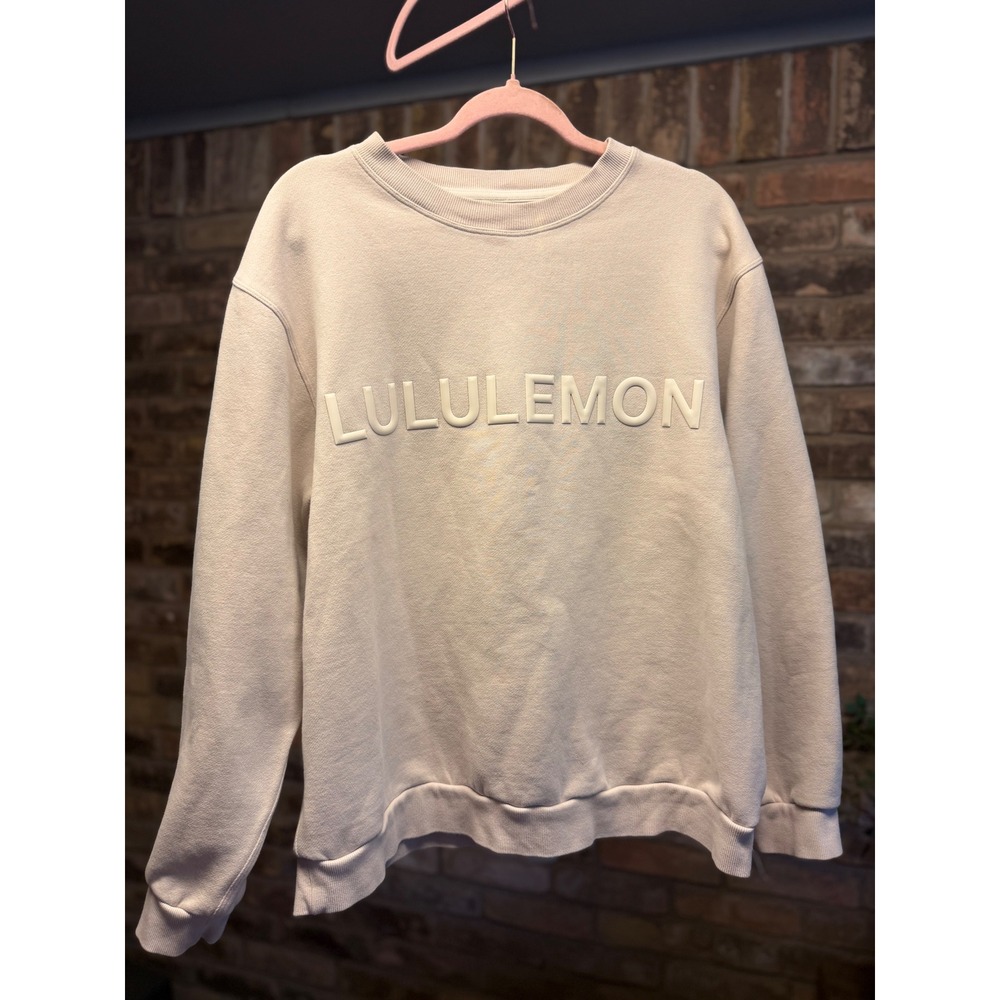 SOLD Lululemon Steady State Crewneck Sweatshirt Bone Embossed Logo Unisex XL